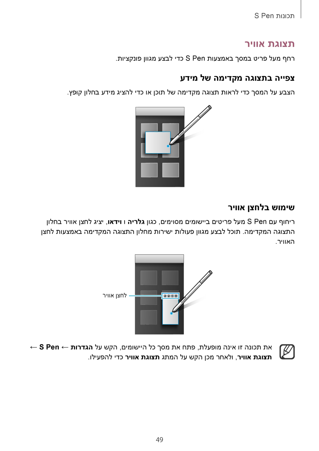 Samsung SM-N910FZKEFTM, SM-N910FZWEEUR, SM-N910FZWEDRE manual ריווא תגוצת, עדימ לש המידקמ הגוצתב הייפצ, ריווא ןצחלב שומיש 