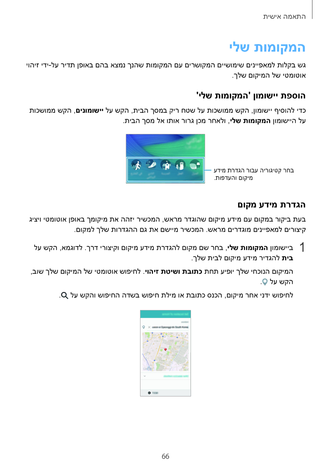 Samsung SM-N910FZDEITV, SM-N910FZWEEUR, SM-N910FZWEDRE, SM-N910FZWECOS manual ילש תומוקמה ןומושיי תפסוה, םוקמ עדימ תרדגה 