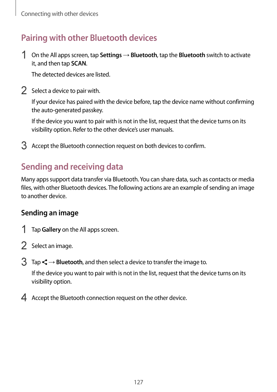 Samsung SM-N910CZWEXEH, SM-N910FZWEEUR Pairing with other Bluetooth devices, Sending and receiving data, Sending an image 
