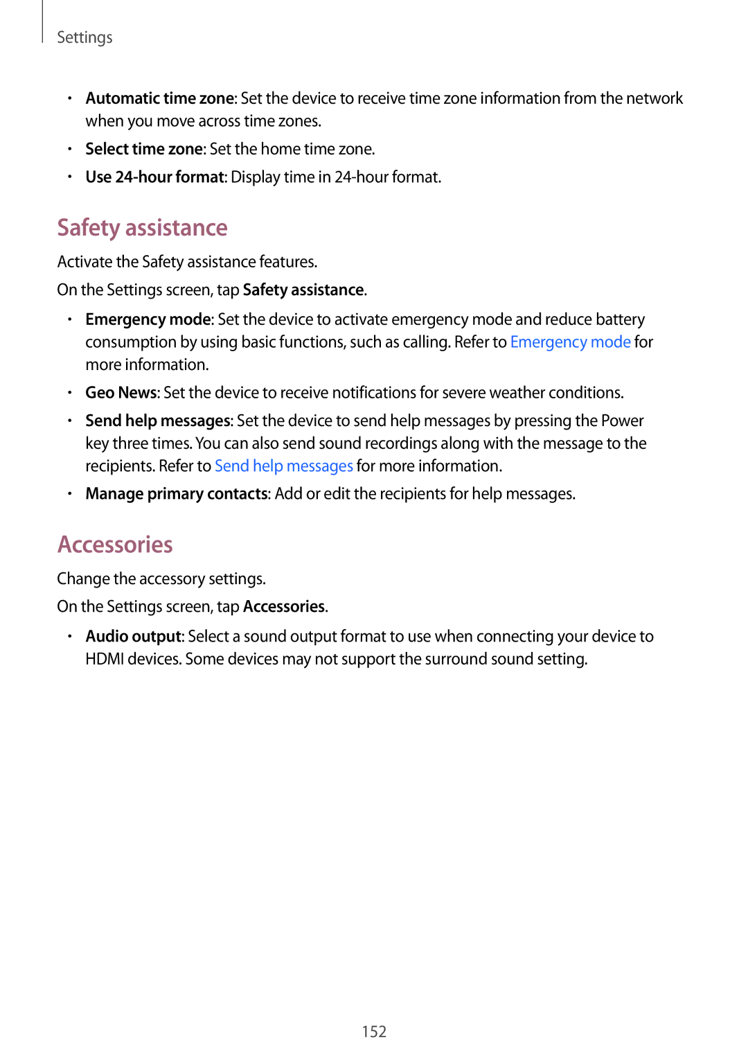 Samsung SM-N910FZWEDRE, SM-N910FZWEEUR, SM-N910FZWECOS, SM-N910FZKESFR, SM-N910FZKEMOB manual Safety assistance, Accessories 