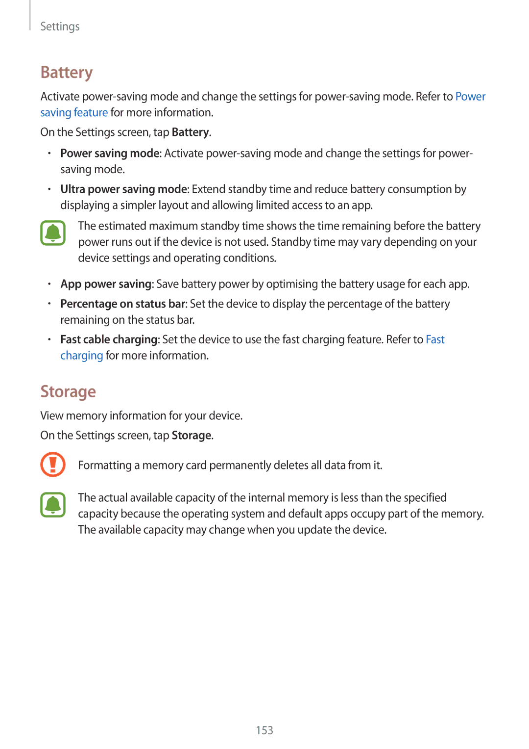 Samsung SM-N910FZWECOS, SM-N910FZWEEUR, SM-N910FZWEDRE, SM-N910FZKESFR, SM-N910FZKEMOB, SM-N910FZKECOS manual Battery, Storage 