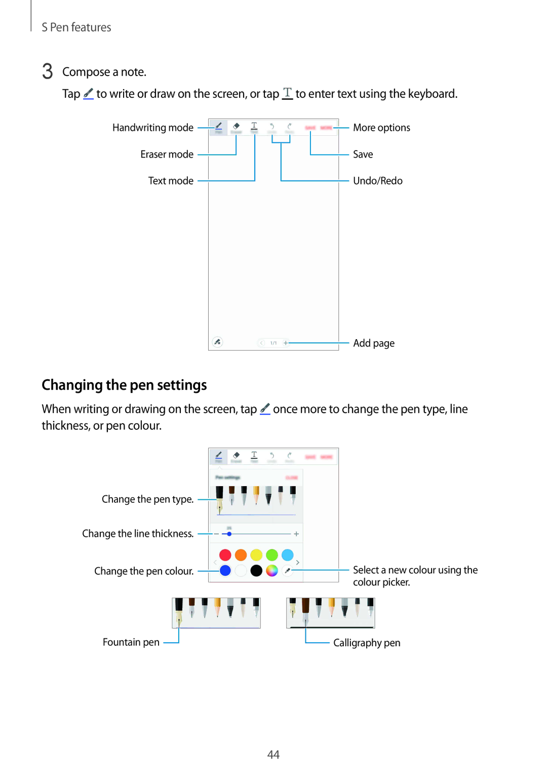 Samsung SM-N910FZKEXEF, SM-N910FZWEEUR, SM-N910FZWEDRE, SM-N910FZWECOS, SM-N910FZKESFR manual Changing the pen settings 