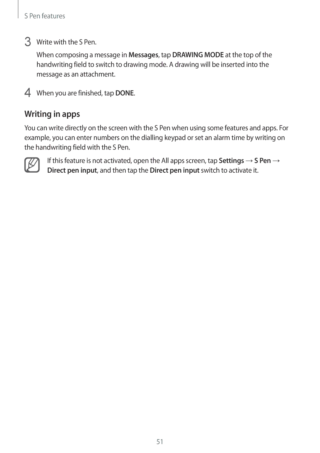 Samsung SM-N910FZKEATL, SM-N910FZWEEUR, SM-N910FZWEDRE, SM-N910FZWECOS, SM-N910FZKESFR, SM-N910FZKEMOB manual Writing in apps 