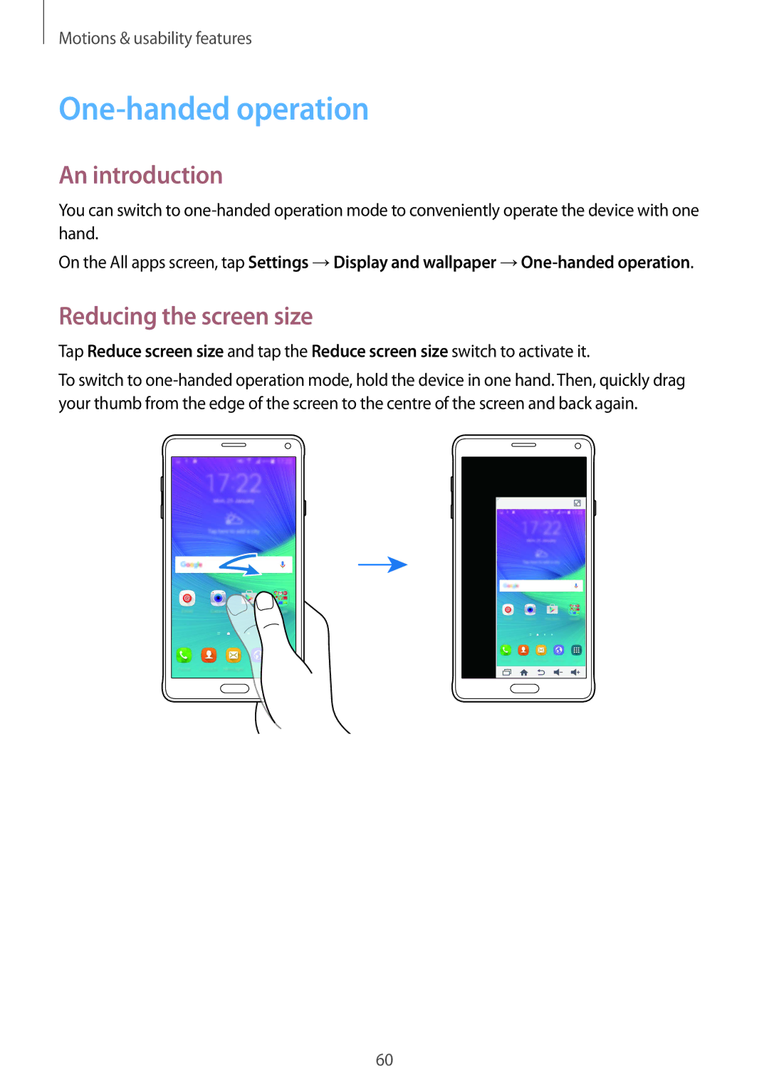 Samsung SM-N910FZKEOMN, SM-N910FZWEEUR, SM-N910FZWEDRE, SM-N910FZWECOS manual One-handed operation, Reducing the screen size 