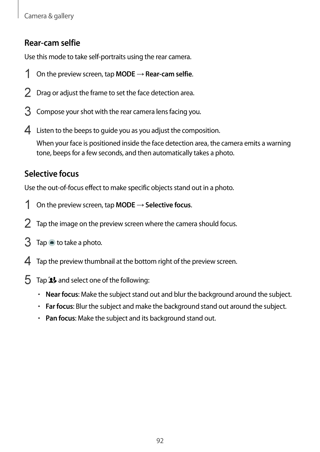 Samsung SM-N910CZKEVIP, SM-N910FZWEEUR, SM-N910FZWEDRE, SM-N910FZWECOS, SM-N910FZKESFR manual Rear-cam selfie, Selective focus 