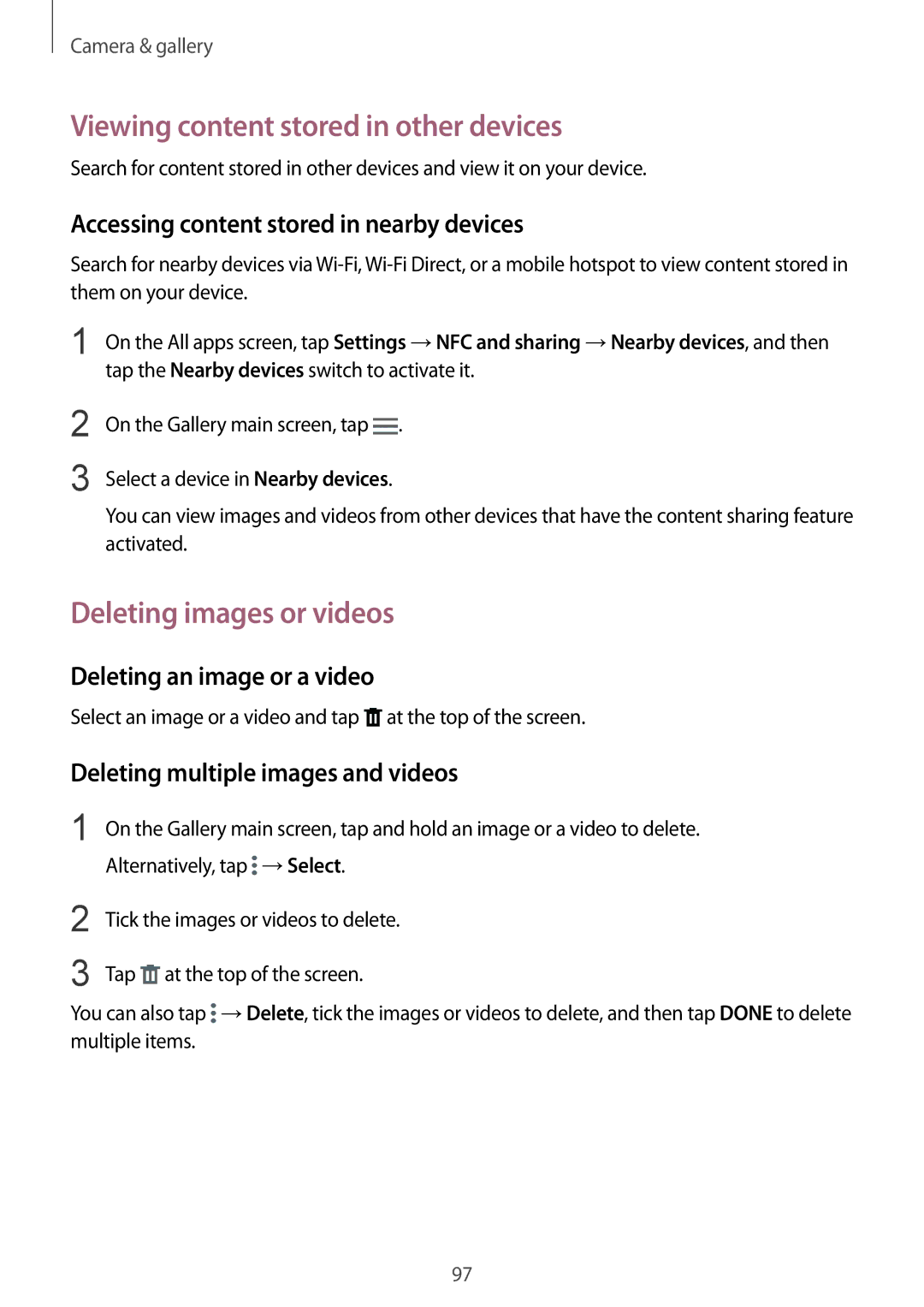 Samsung SM-N910CZWEXEO Viewing content stored in other devices, Deleting images or videos, Deleting an image or a video 