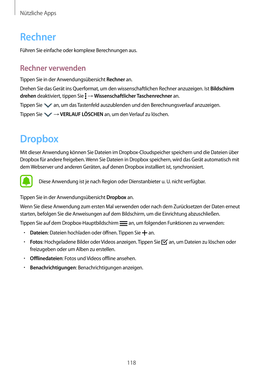 Samsung SM-N910FZIEBAL, SM-N910FZWEEUR, SM-N910FZWEDRE, SM-N910FZWECOS, SM-N910FZKESFR manual Dropbox, Rechner verwenden 