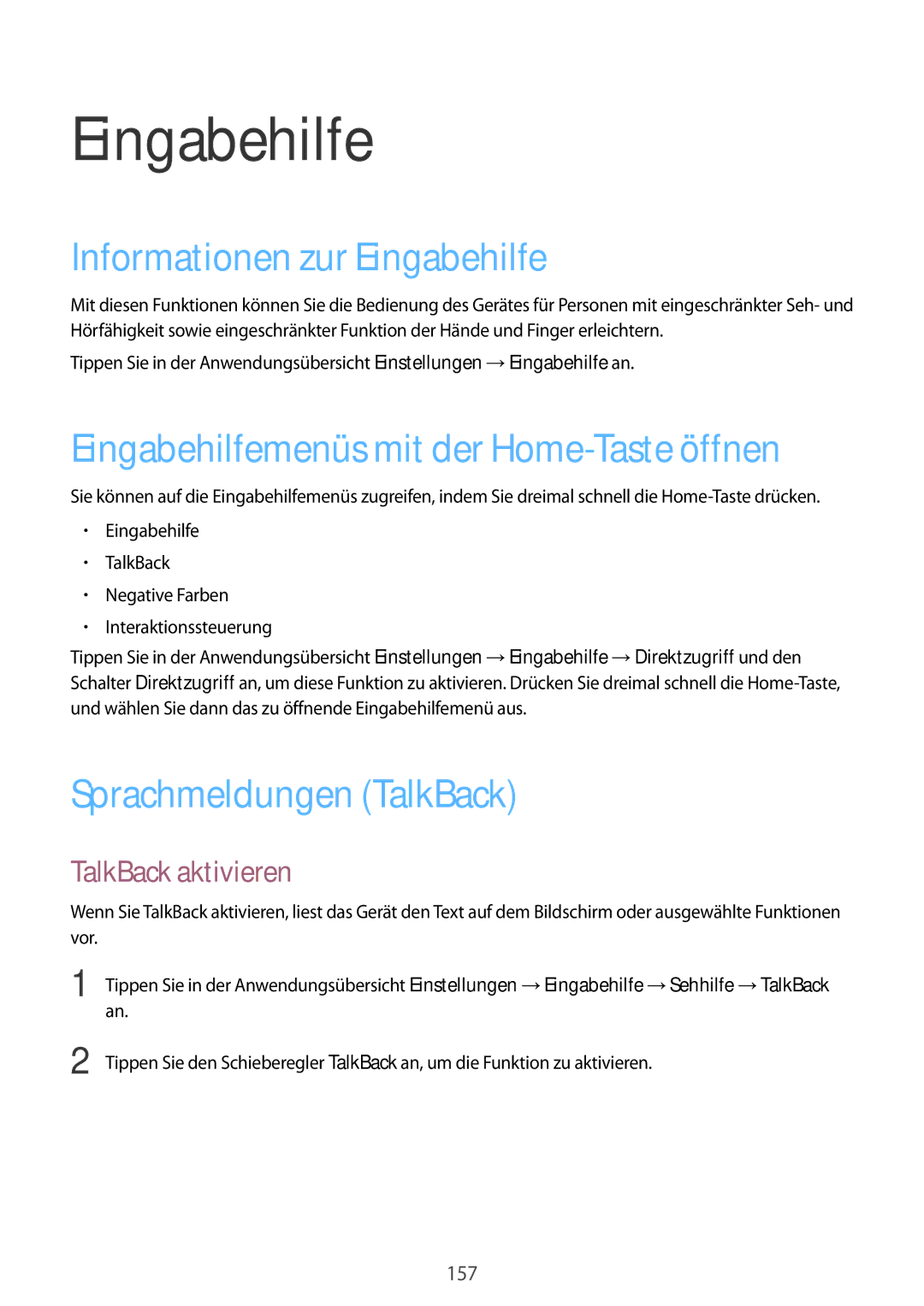 Samsung SM-N910FZKETTR, SM-N910FZWEEUR Informationen zur Eingabehilfe, Eingabehilfemenüs mit der Home-Taste öffnen 