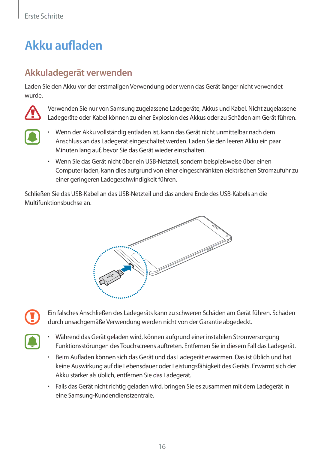 Samsung SM-N910FZKEVOD, SM-N910FZWEEUR, SM-N910FZWEDRE, SM-N910FZWECOS, SM-N910FZKESFR Akku aufladen, Akkuladegerät verwenden 