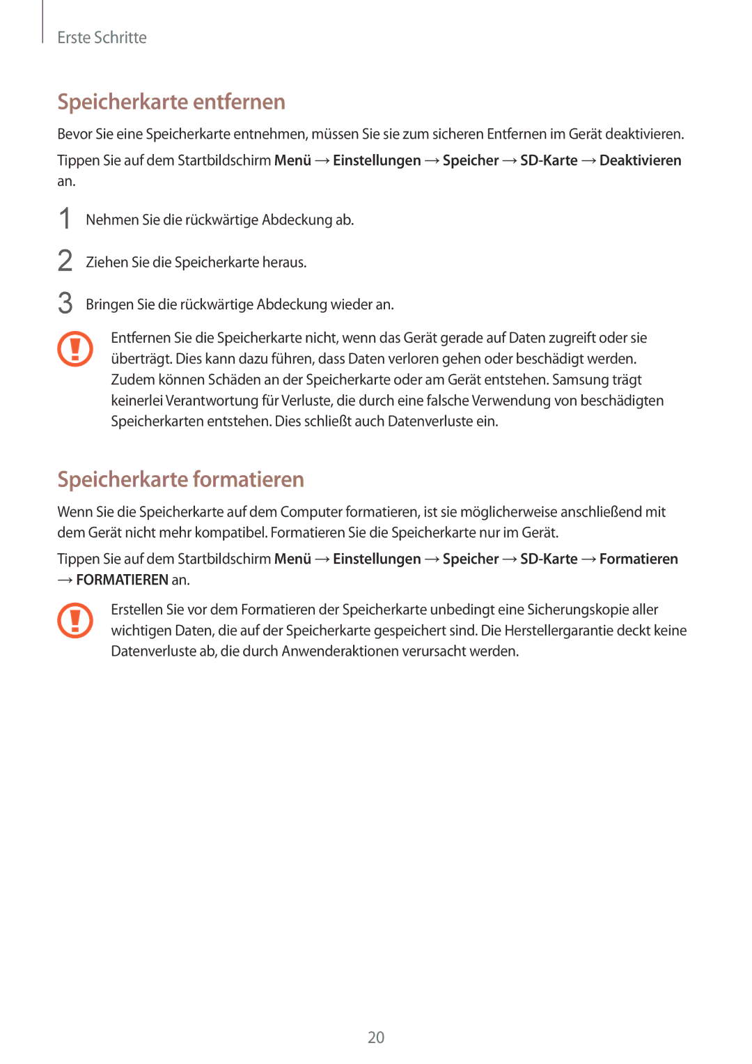 Samsung SM-N910FZWETPH, SM-N910FZWEEUR, SM-N910FZWEDRE, SM-N910FZWECOS Speicherkarte entfernen, Speicherkarte formatieren 