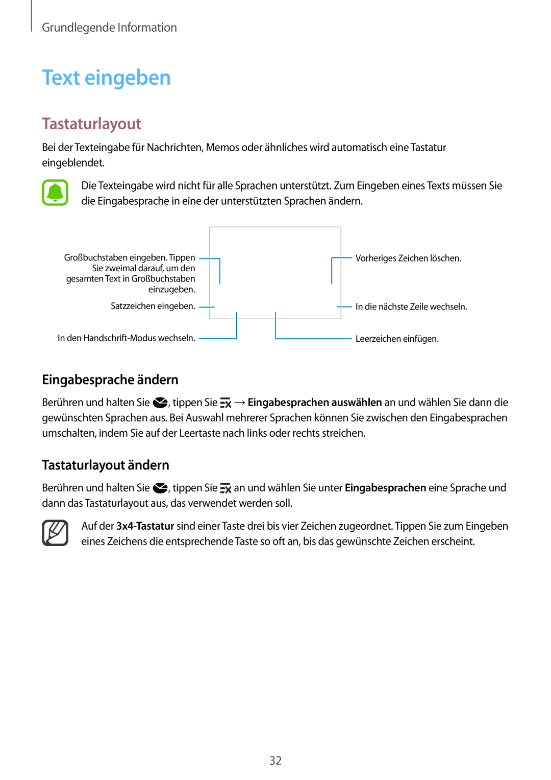 Samsung SM-N910FZKEDTM, SM-N910FZWEEUR, SM-N910FZWEDRE manual Text eingeben, Eingabesprache ändern, Tastaturlayout ändern 