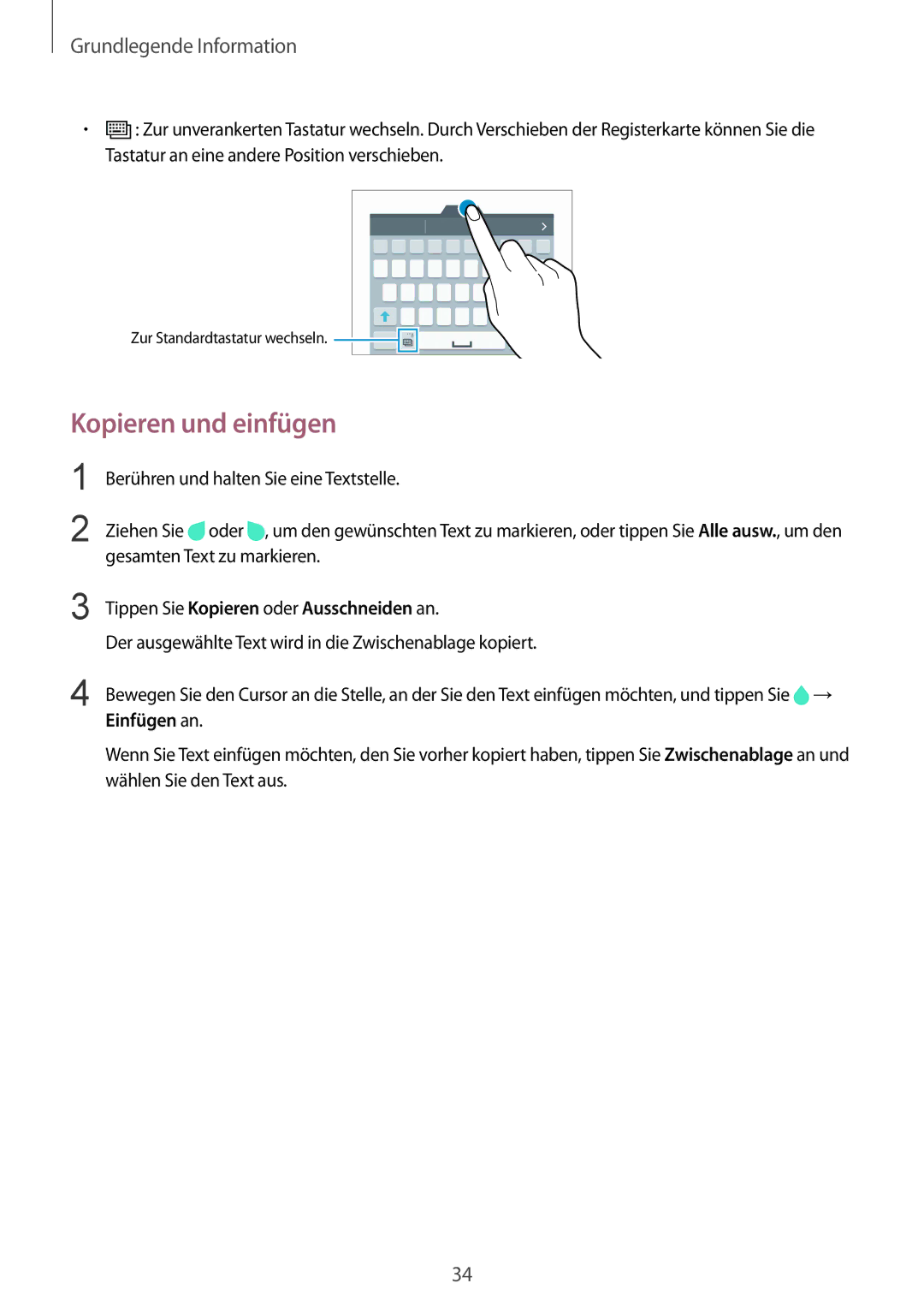 Samsung SM-N910FZWEATO, SM-N910FZWEEUR, SM-N910FZWEDRE manual Kopieren und einfügen, Tippen Sie Kopieren oder Ausschneiden an 