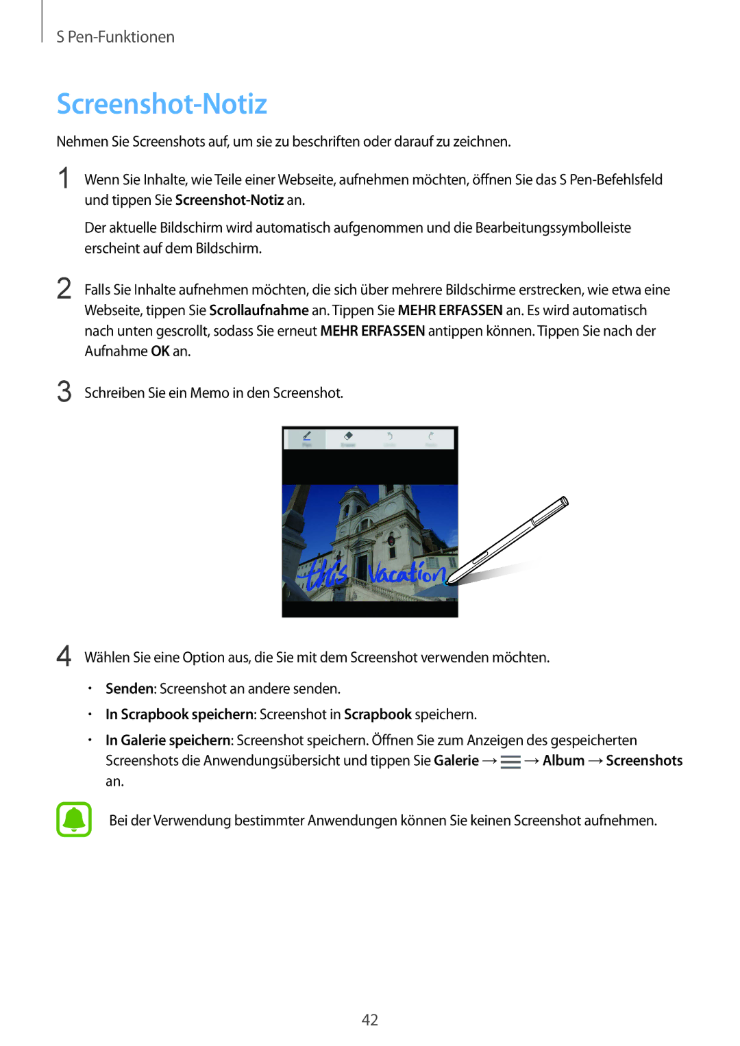 Samsung SM-N910FZDEATO, SM-N910FZWEEUR manual Screenshot-Notiz, Scrapbook speichern Screenshot in Scrapbook speichern 