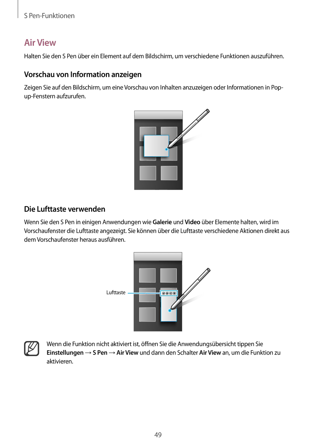 Samsung SM-N910FZKESFR, SM-N910FZWEEUR, SM-N910FZWEDRE Air View, Vorschau von Information anzeigen, Die Lufttaste verwenden 