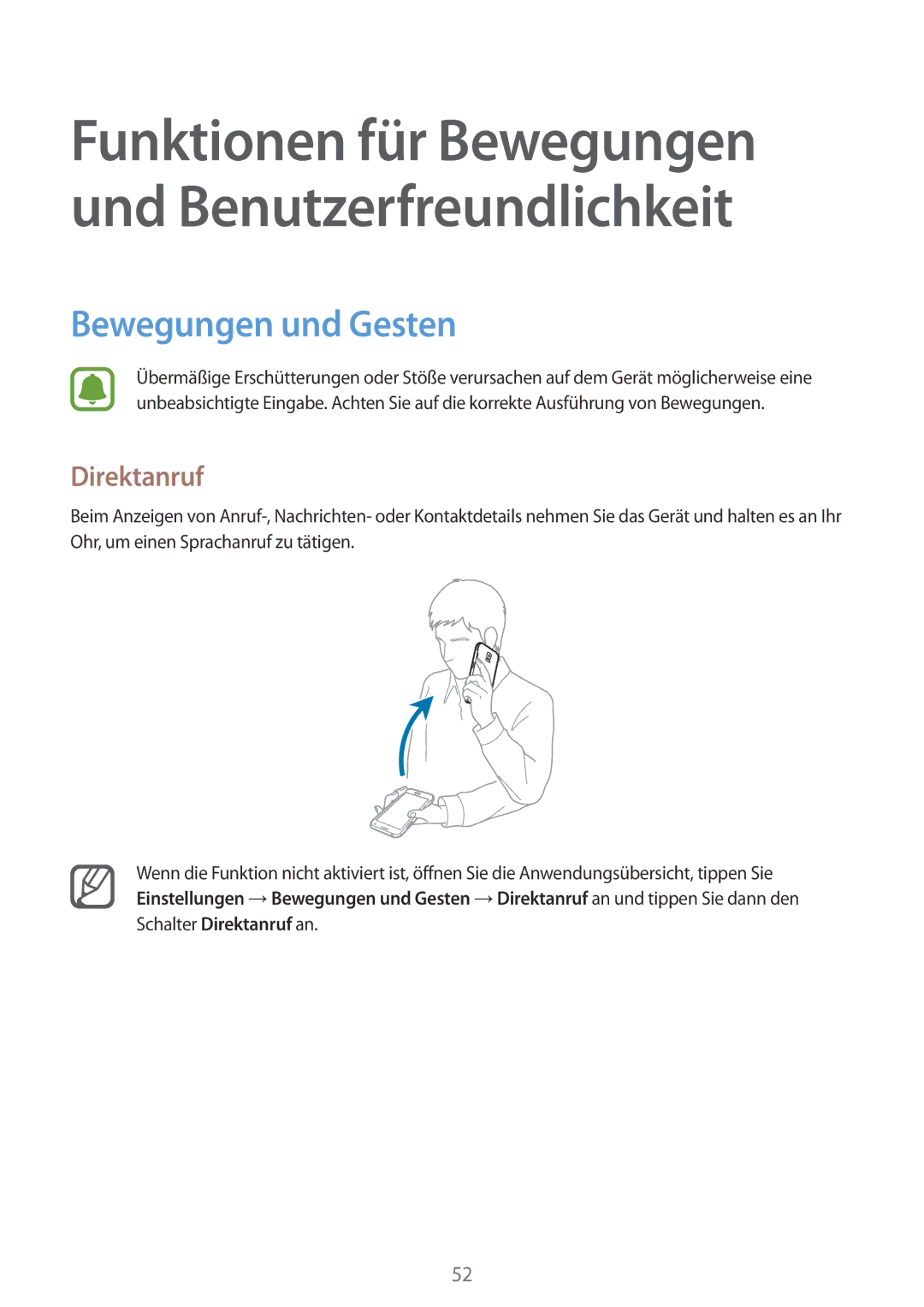 Samsung SM-N910FZKEATO, SM-N910FZWEEUR, SM-N910FZWEDRE, SM-N910FZWECOS, SM-N910FZKESFR Bewegungen und Gesten, Direktanruf 