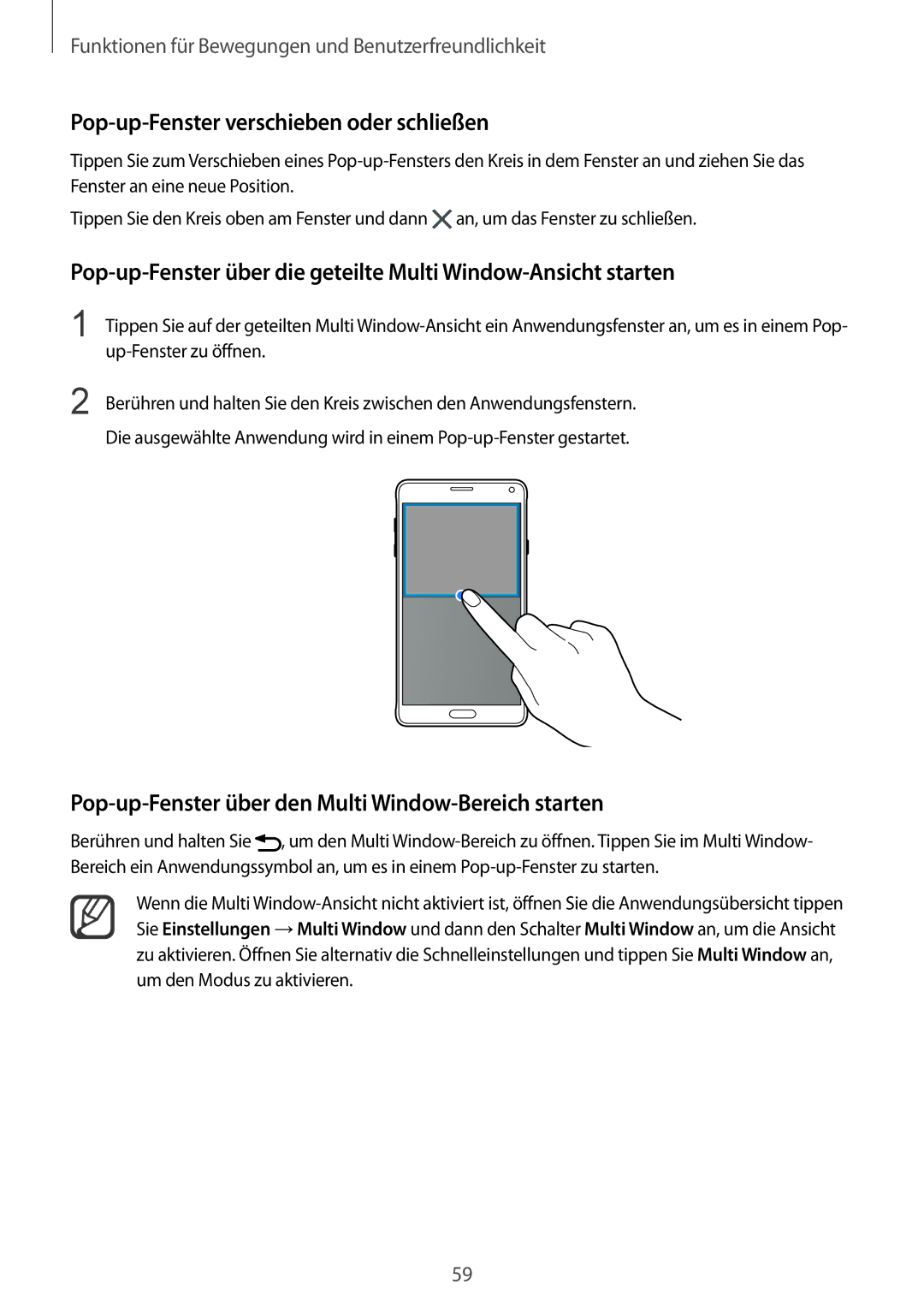 Samsung SM-N910FZWEMEO Pop-up-Fenster verschieben oder schließen, Pop-up-Fenster über den Multi Window-Bereich starten 