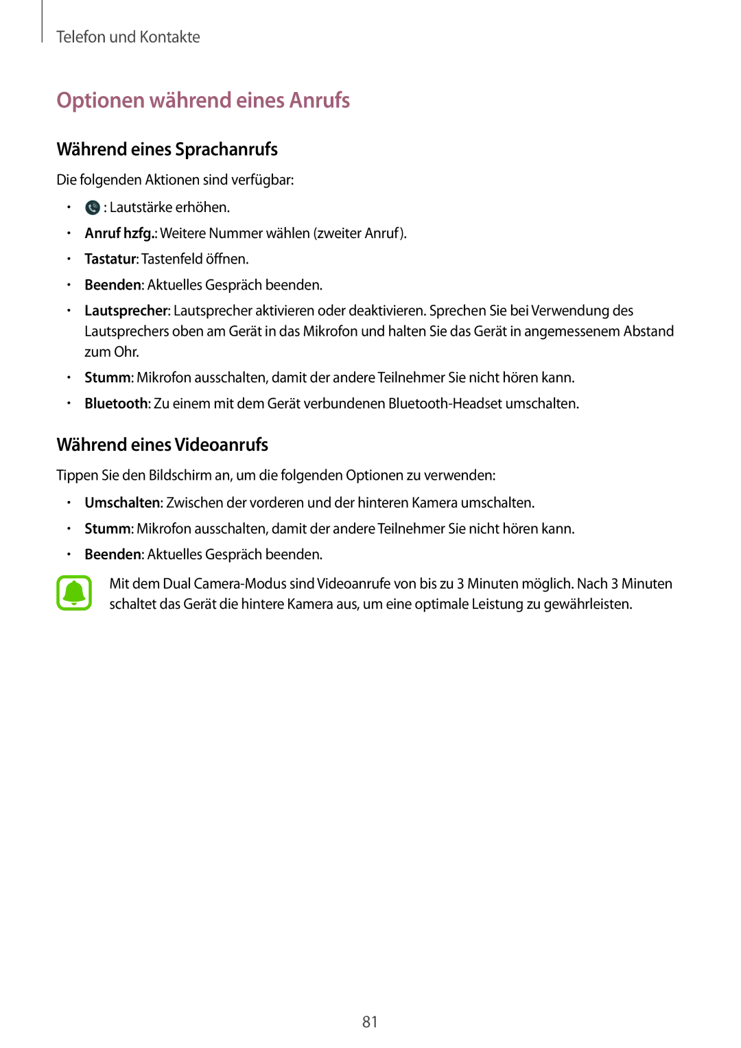 Samsung SM-N910FZKEVGR manual Optionen während eines Anrufs, Während eines Sprachanrufs, Während eines Videoanrufs 