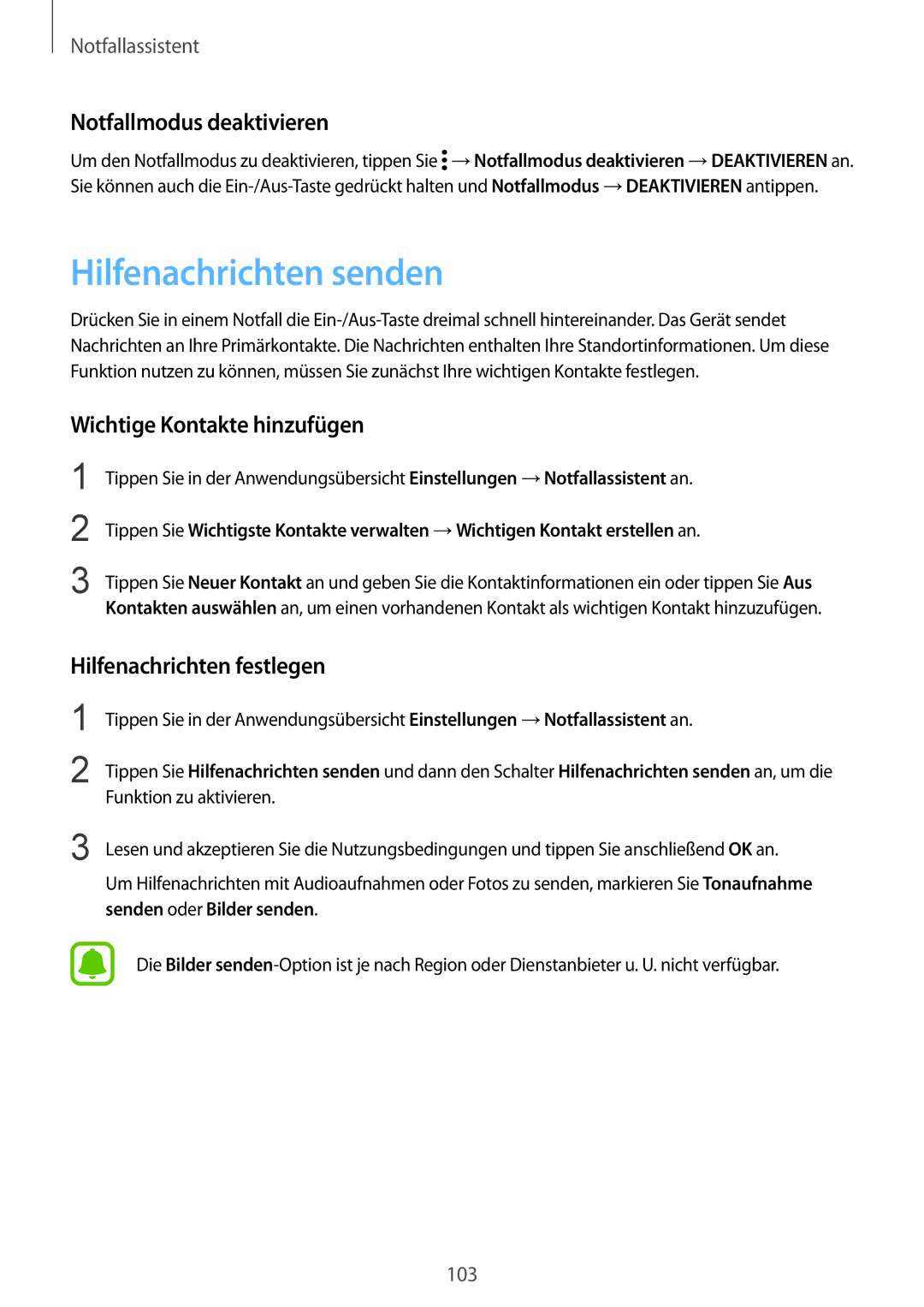 Samsung SM-N910FZIEATO, SM-N910FZWEEUR Hilfenachrichten senden, Notfallmodus deaktivieren, Wichtige Kontakte hinzufügen 