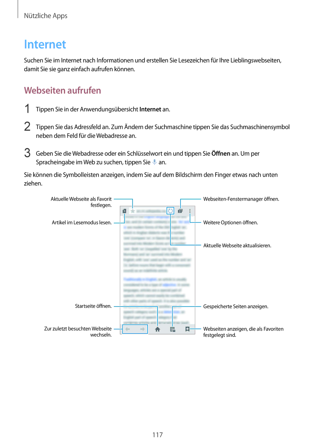 Samsung SM-N910FZDEEUR, SM-N910FZWEEUR, SM-N910FZWEDRE, SM-N910FZWECOS, SM-N910FZKESFR manual Internet, Webseiten aufrufen 