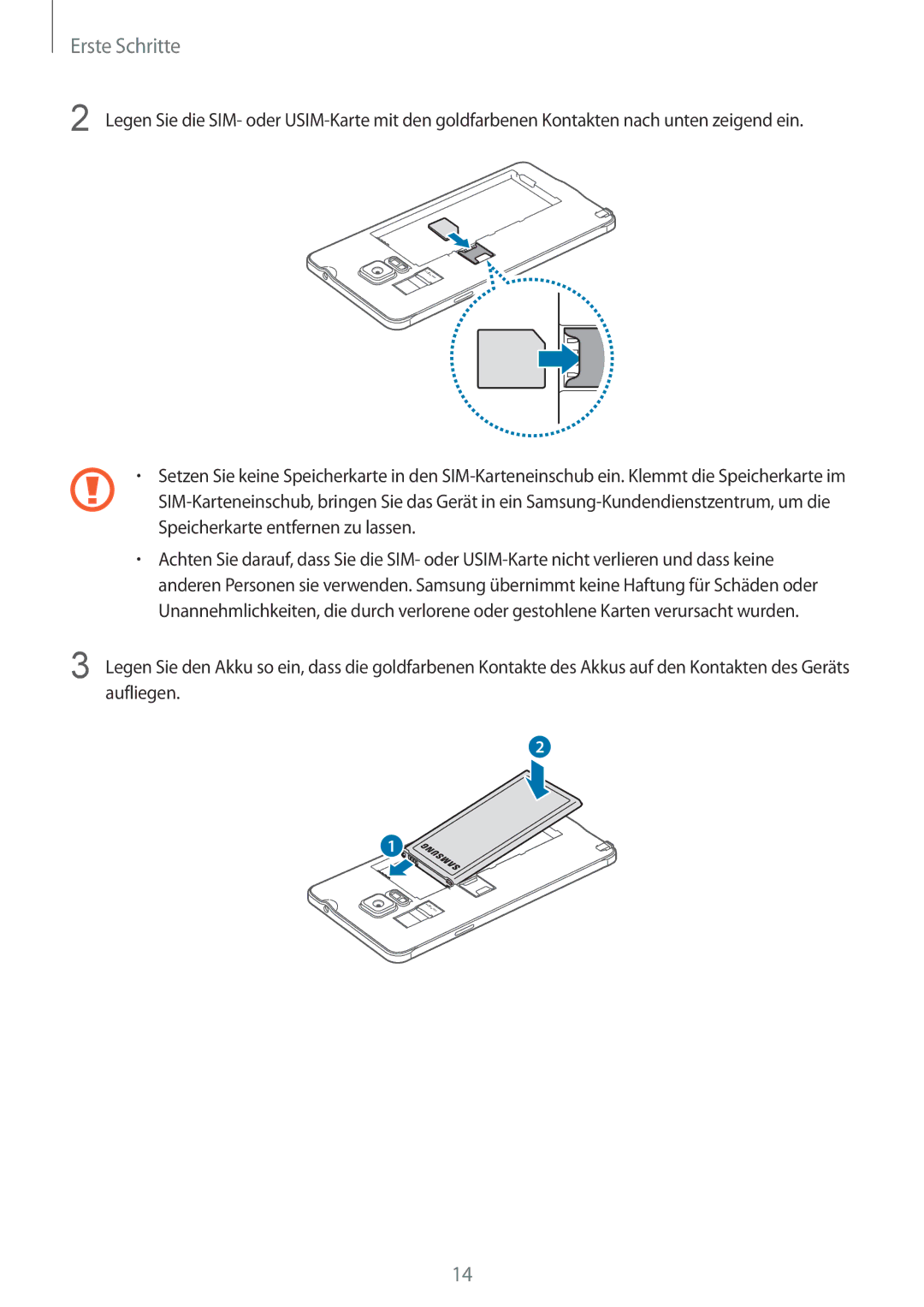 Samsung SM-N910FZWEDTM, SM-N910FZWEEUR, SM-N910FZWEDRE, SM-N910FZWECOS, SM-N910FZKESFR, SM-N910FZKEMOB manual Erste Schritte 