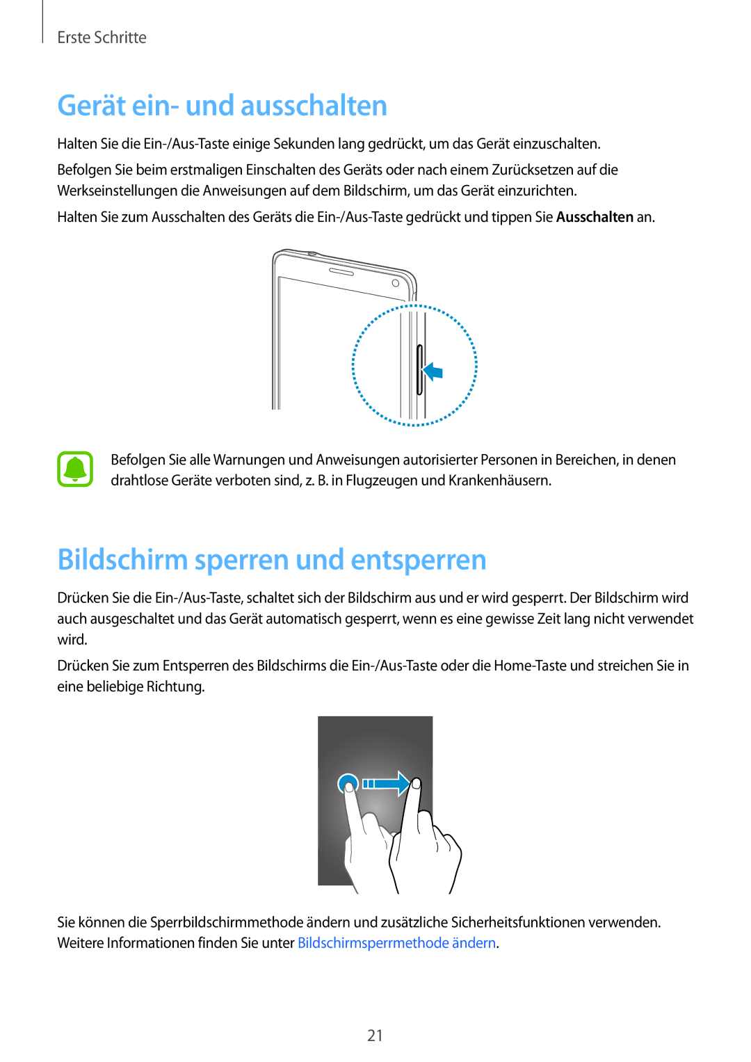 Samsung SM-N910FZWECYV, SM-N910FZWEEUR, SM-N910FZWEDRE manual Gerät ein- und ausschalten, Bildschirm sperren und entsperren 