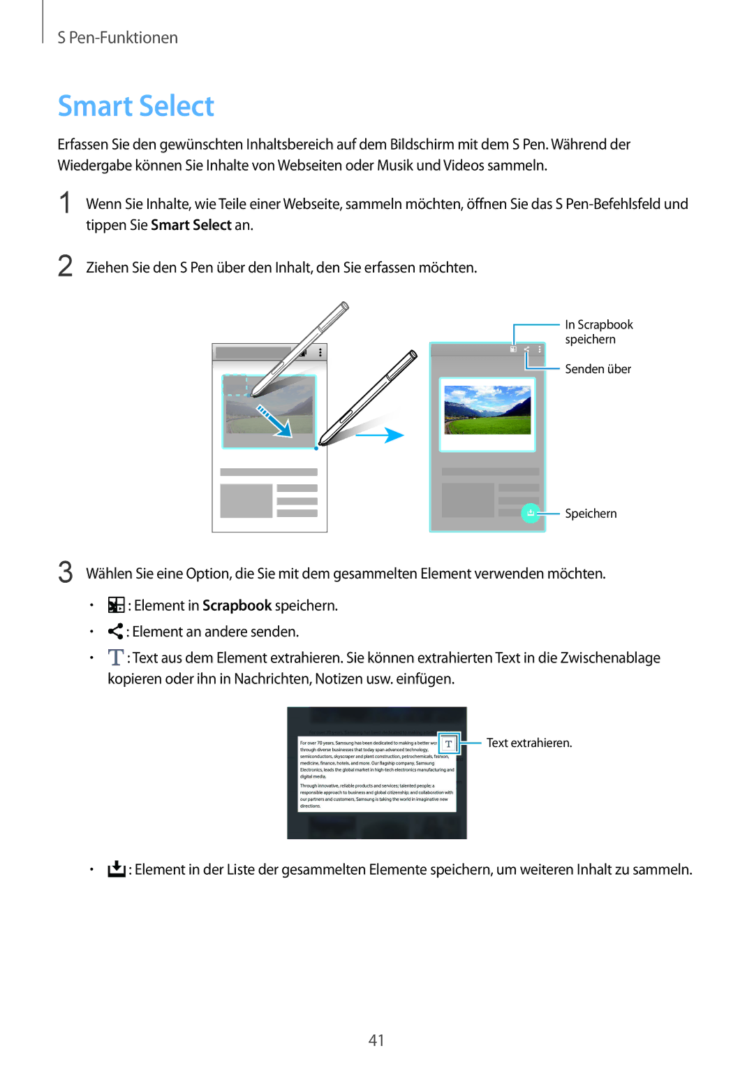 Samsung SM-N910FZKEBAL, SM-N910FZWEEUR, SM-N910FZWEDRE, SM-N910FZWECOS, SM-N910FZKESFR manual Tippen Sie Smart Select an 