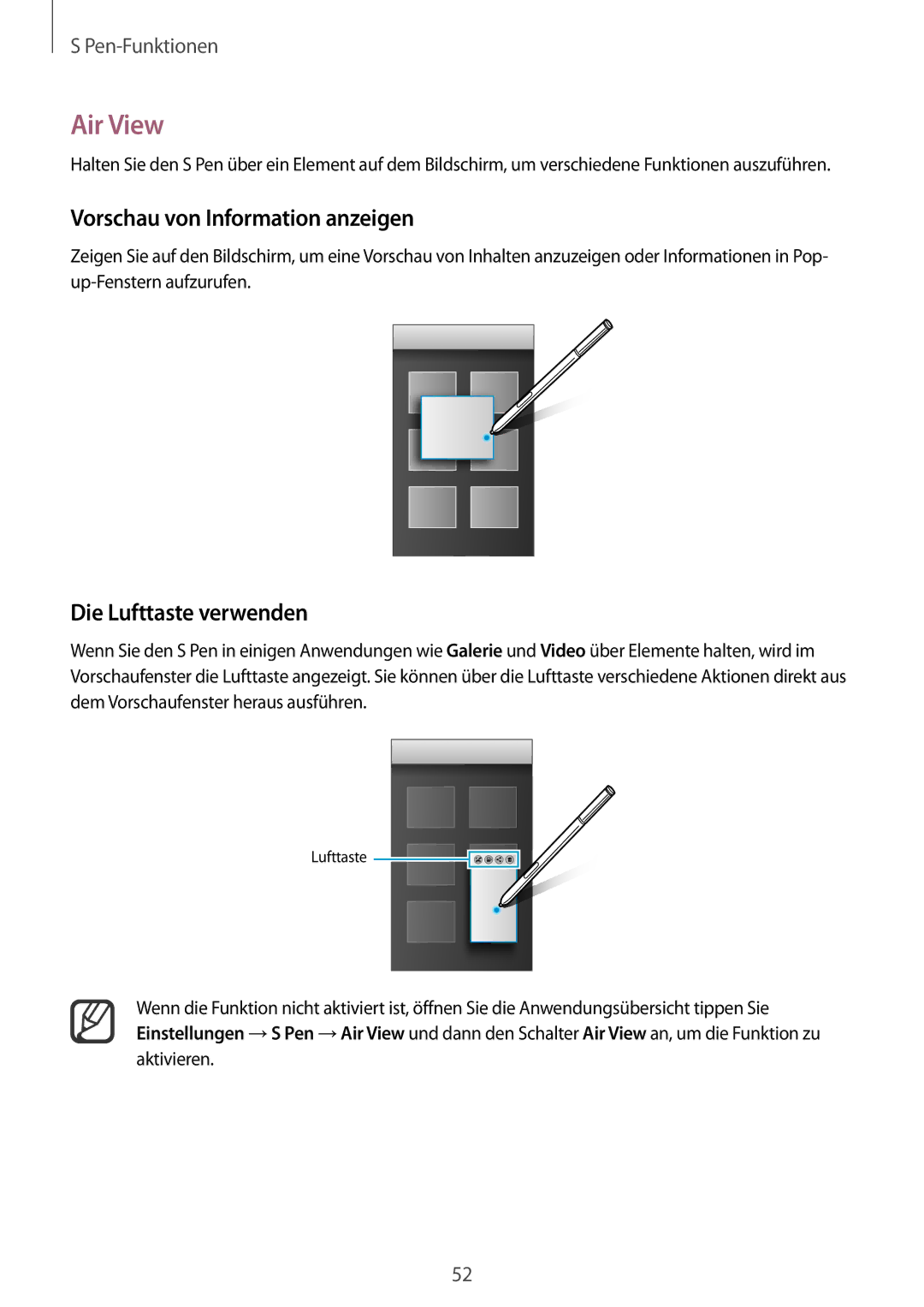 Samsung SM-N910FZKEATO, SM-N910FZWEEUR, SM-N910FZWEDRE Air View, Vorschau von Information anzeigen, Die Lufttaste verwenden 