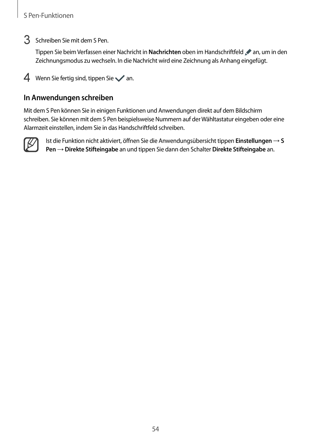 Samsung SM-N910FZWEBAL manual Anwendungen schreiben, Schreiben Sie mit dem S Pen, Wenn Sie fertig sind, tippen Sie an 