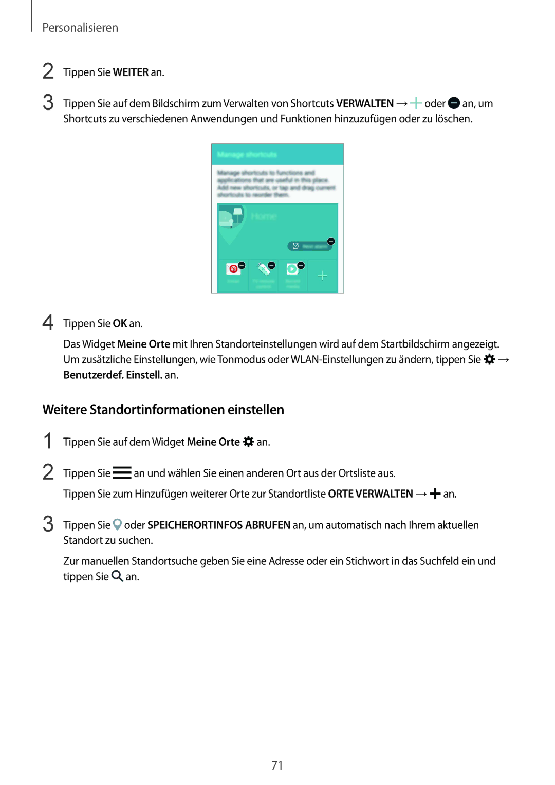 Samsung SM-N910FZDEEUR, SM-N910FZWEEUR, SM-N910FZWEDRE manual Weitere Standortinformationen einstellen, Tippen Sie Weiter an 