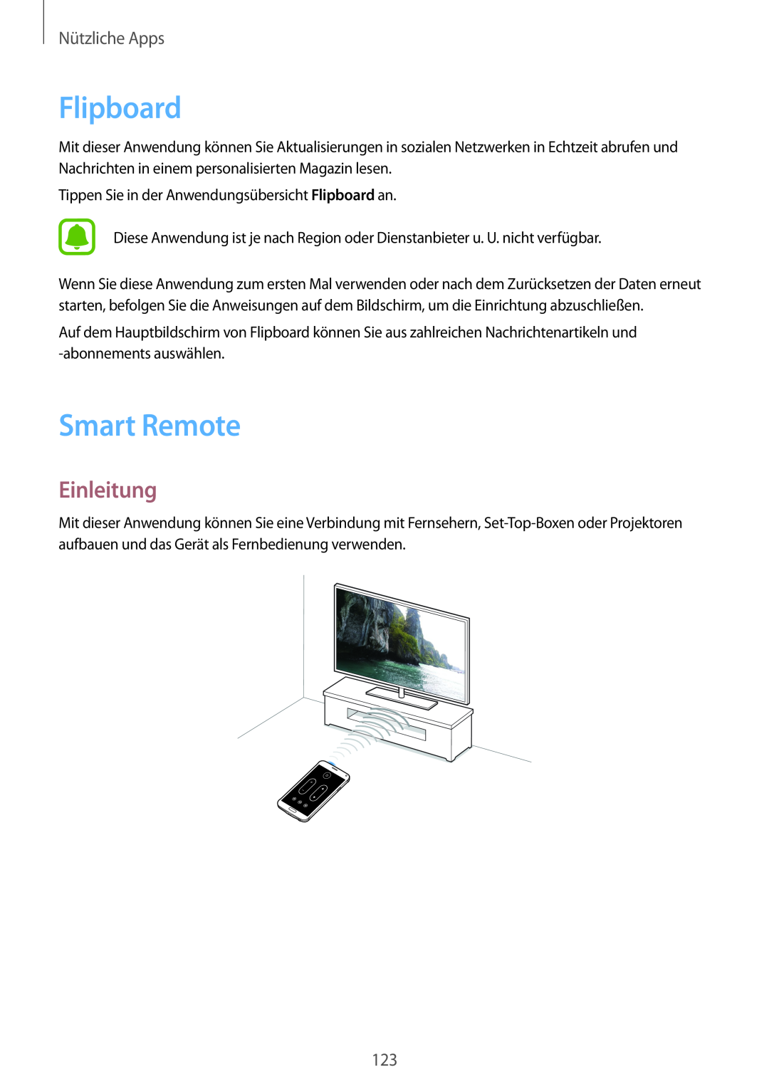 Samsung SM-N910FZKEMEO, SM-N910FZWEEUR, SM-N910FZWEDRE, SM-N910FZWECOS Flipboard, Smart Remote, Einleitung, Nützliche Apps 