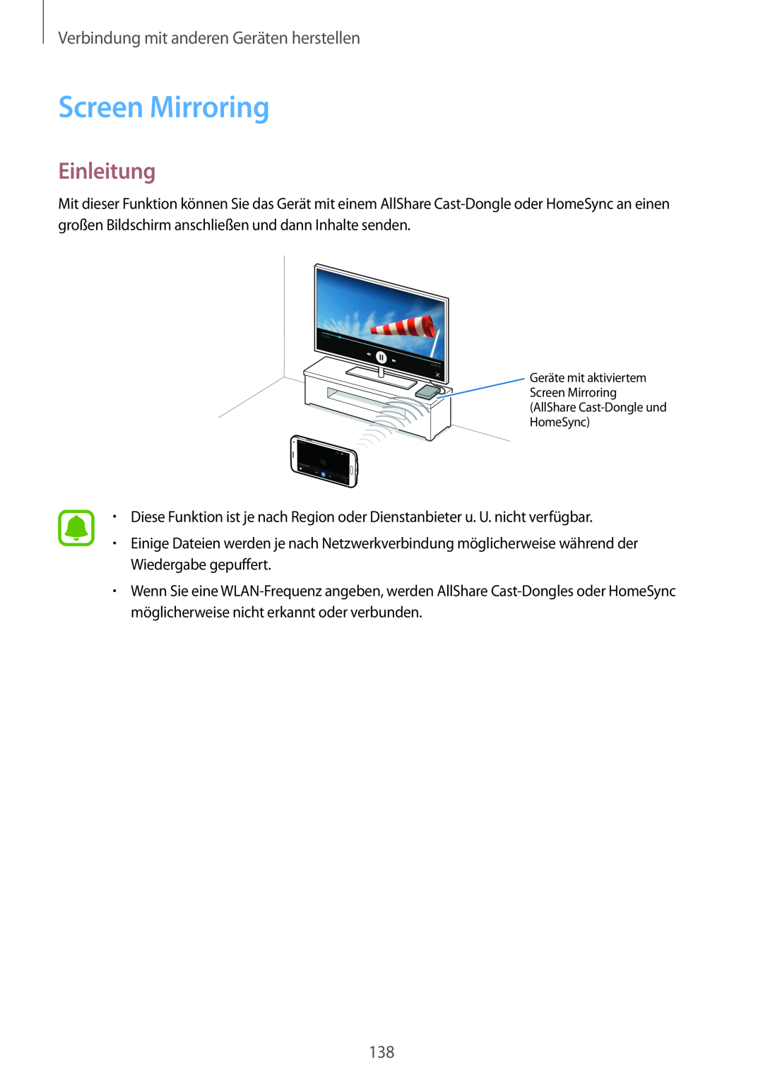 Samsung SM-N910FZWEEUR, SM-N910FZWEDRE manual Screen Mirroring, Einleitung, Verbindung mit anderen Geräten herstellen 