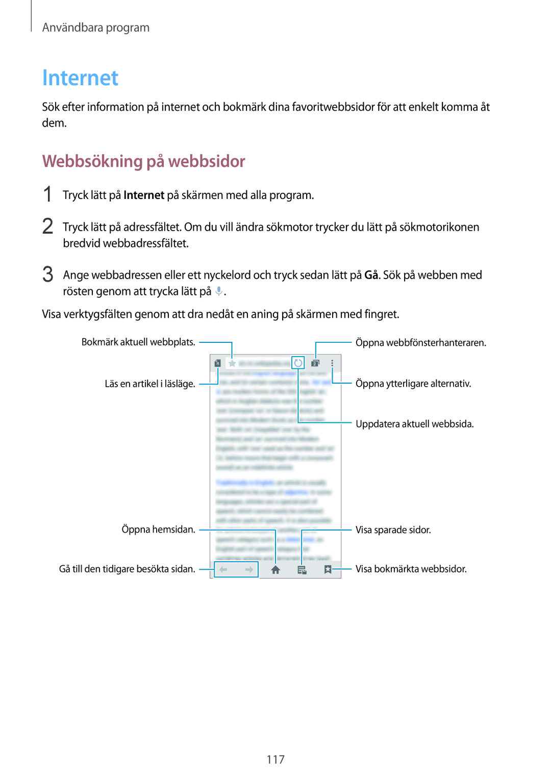 Samsung SM-N910FZDENEE, SM-N910FZWENEE, SM-N910FZIENEE, SM-N910FZKENEE manual Internet, Webbsökning på webbsidor 