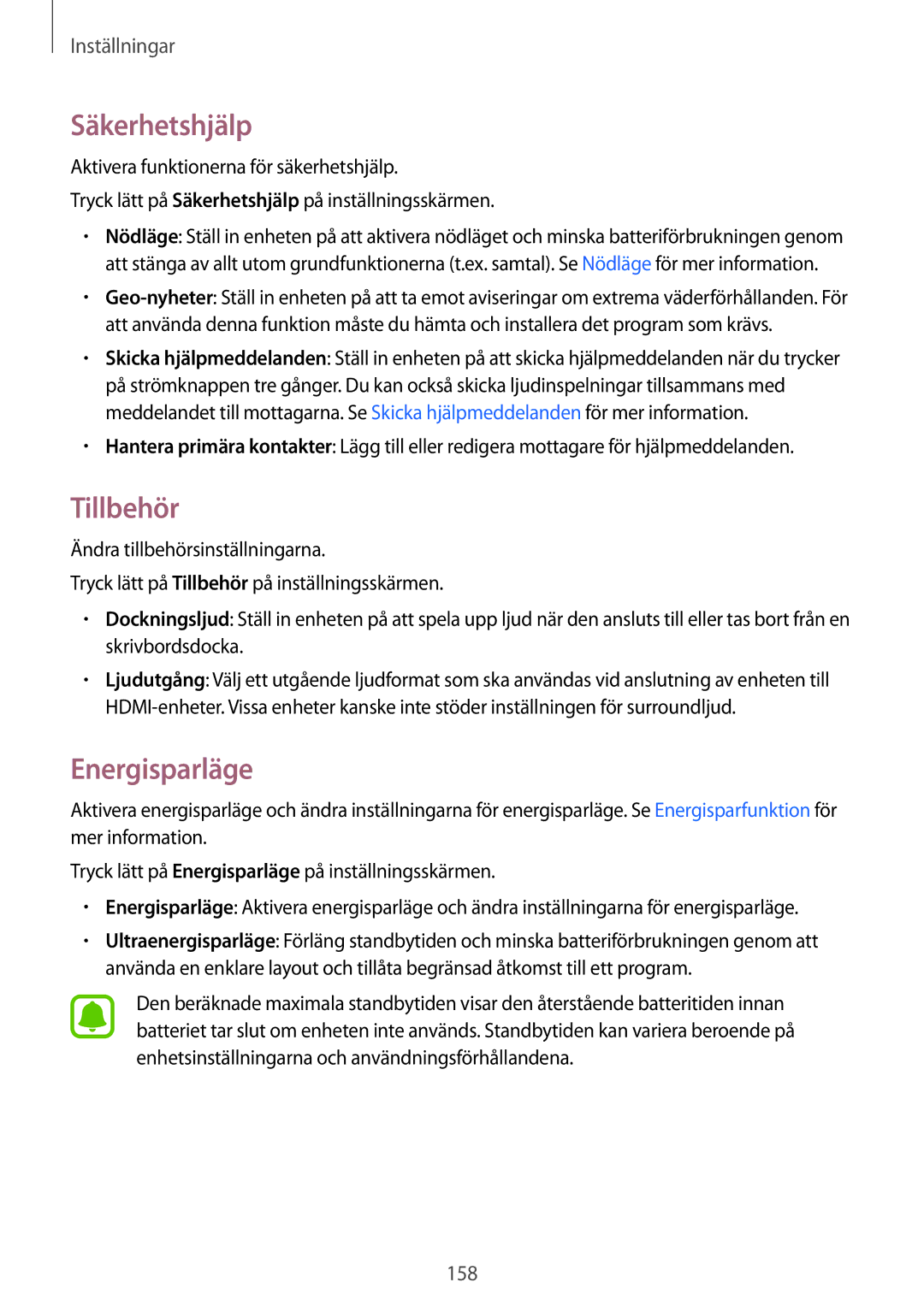 Samsung SM-N910FZIENEE, SM-N910FZWENEE, SM-N910FZDENEE, SM-N910FZKENEE manual Säkerhetshjälp, Tillbehör 