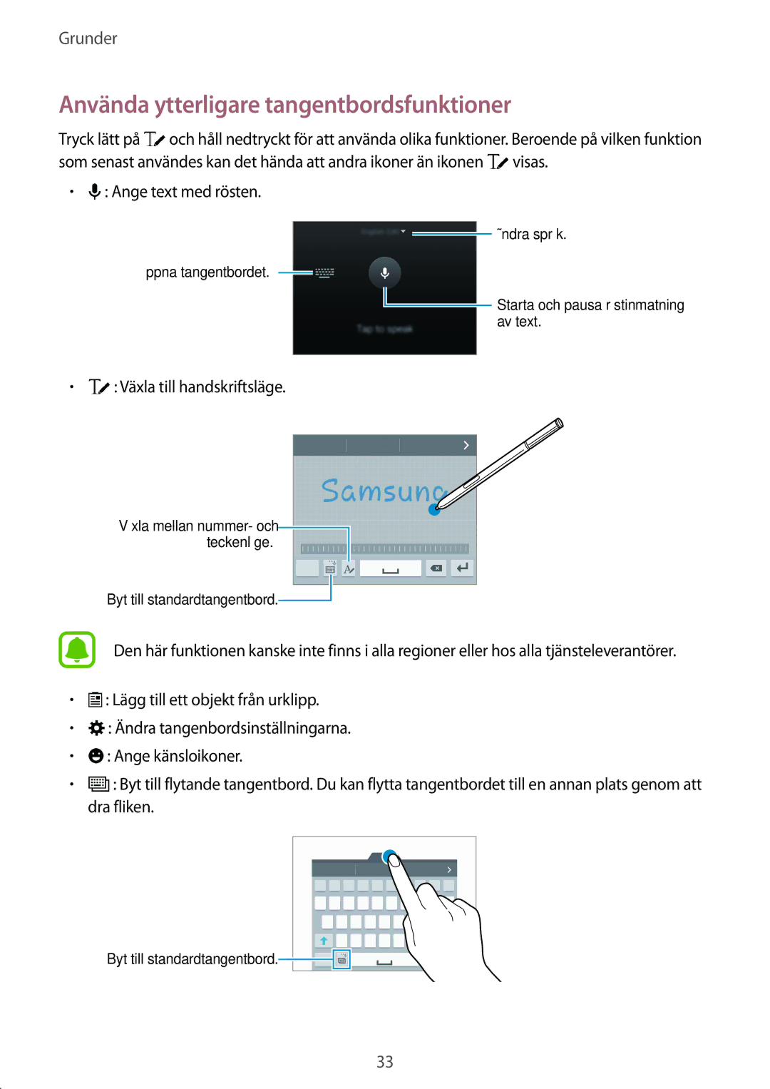 Samsung SM-N910FZDENEE manual Använda ytterligare tangentbordsfunktioner, Ange text med rösten, Växla till handskriftsläge 