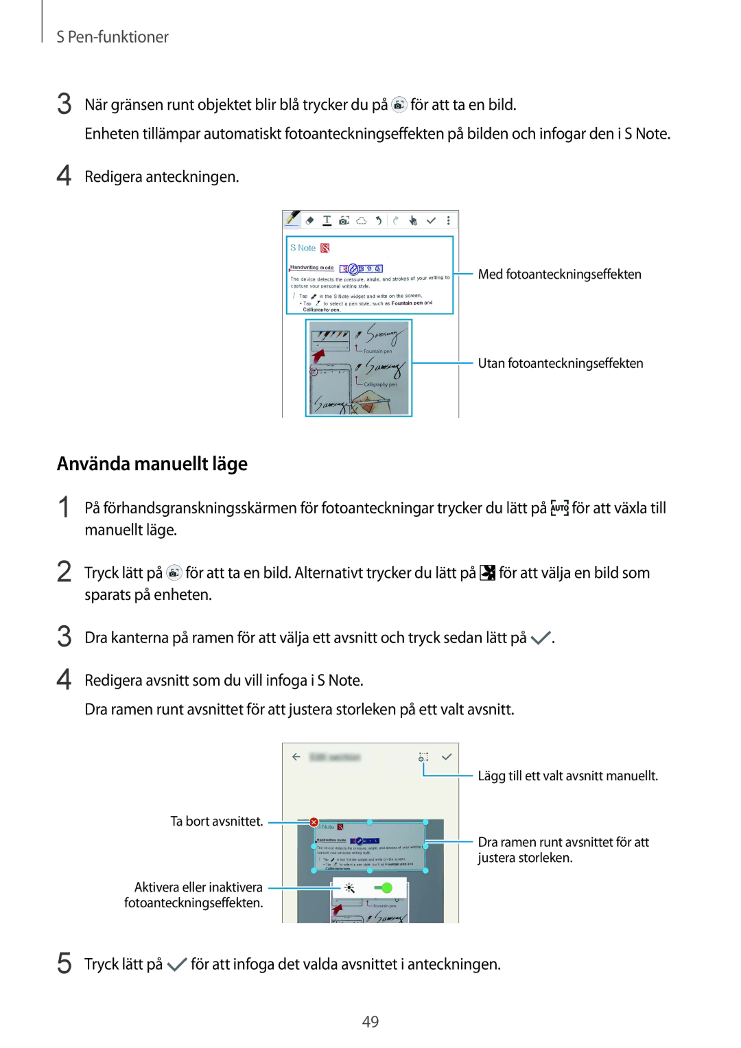 Samsung SM-N910FZDENEE, SM-N910FZWENEE, SM-N910FZIENEE, SM-N910FZKENEE manual Använda manuellt läge, Redigera anteckningen 