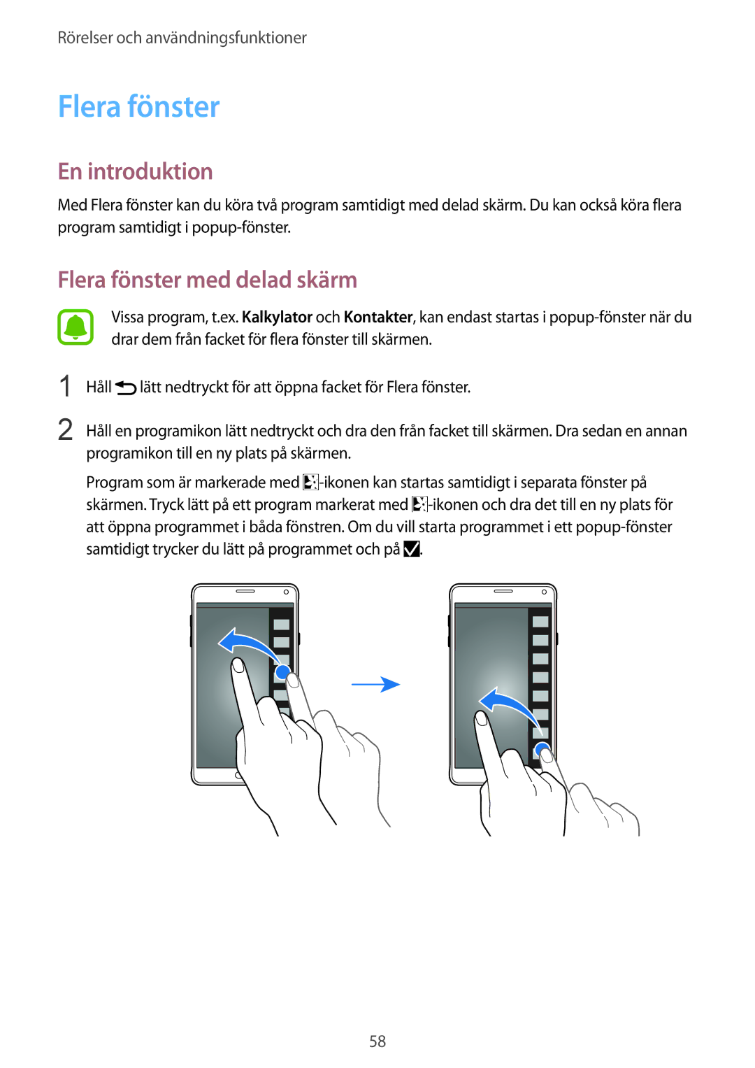 Samsung SM-N910FZIENEE, SM-N910FZWENEE, SM-N910FZDENEE, SM-N910FZKENEE manual Flera fönster med delad skärm 