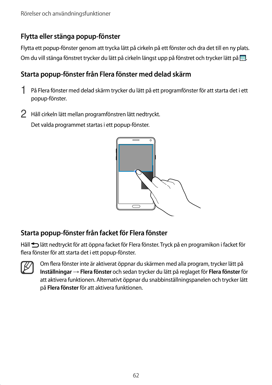 Samsung SM-N910FZIENEE manual Flytta eller stänga popup-fönster, Starta popup-fönster från Flera fönster med delad skärm 