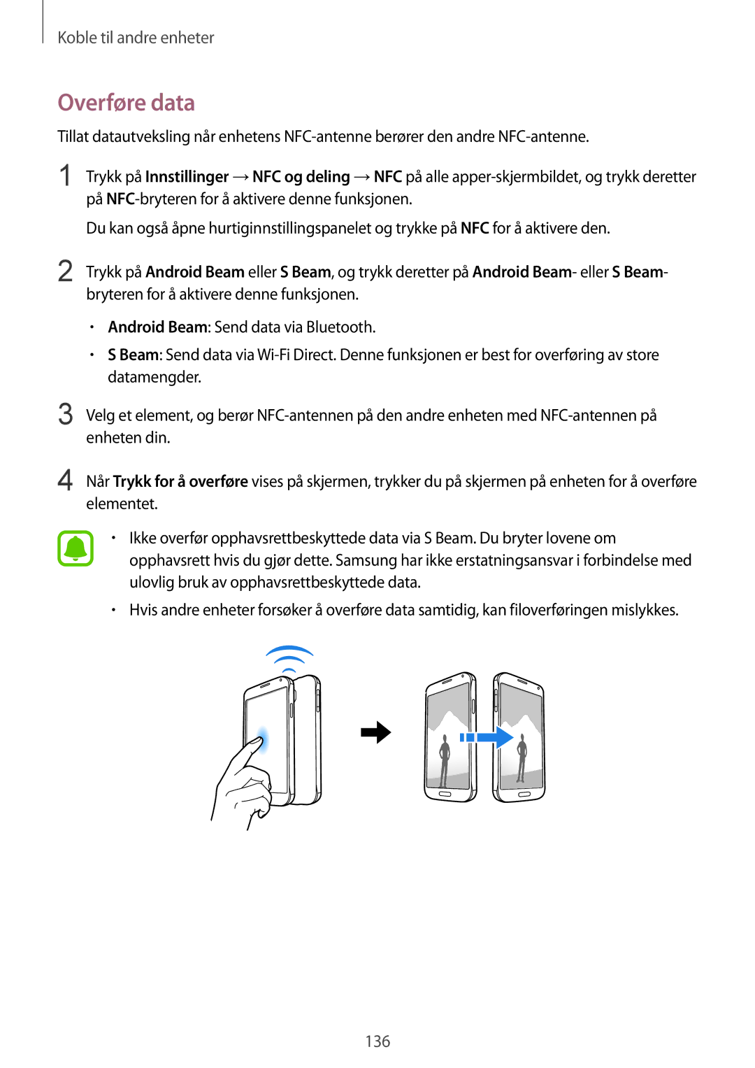 Samsung SM-N910FZWENEE, SM-N910FZDENEE, SM-N910FZIENEE, SM-N910FZKENEE manual Overføre data 