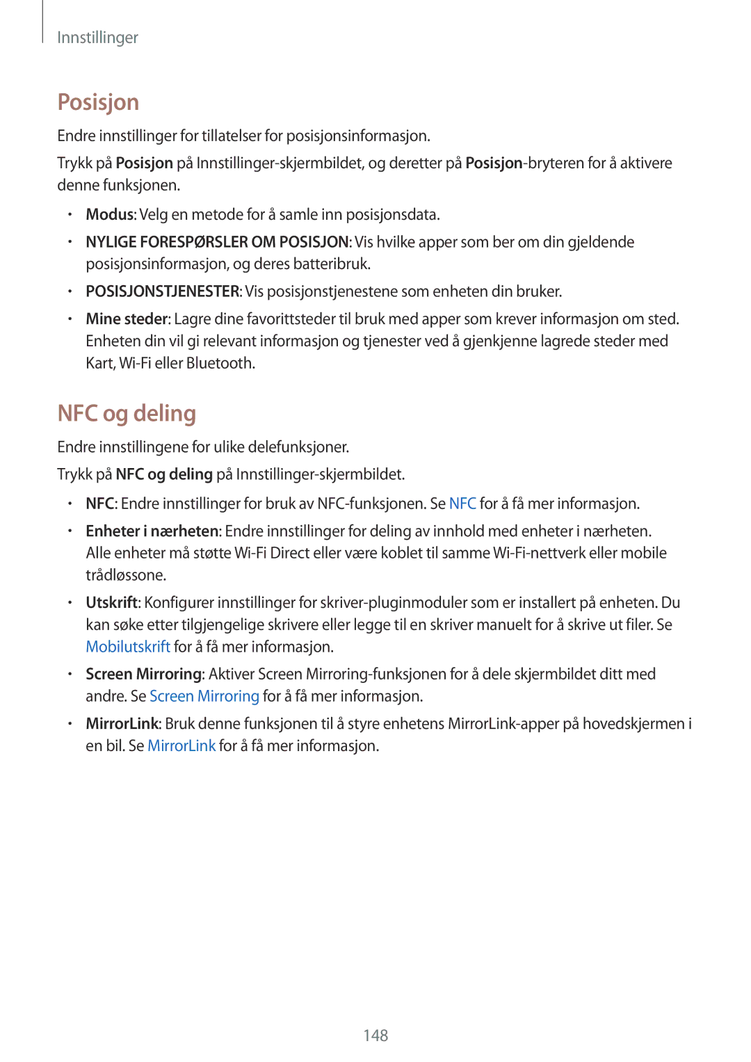 Samsung SM-N910FZWENEE, SM-N910FZDENEE, SM-N910FZIENEE, SM-N910FZKENEE manual Posisjon, NFC og deling 