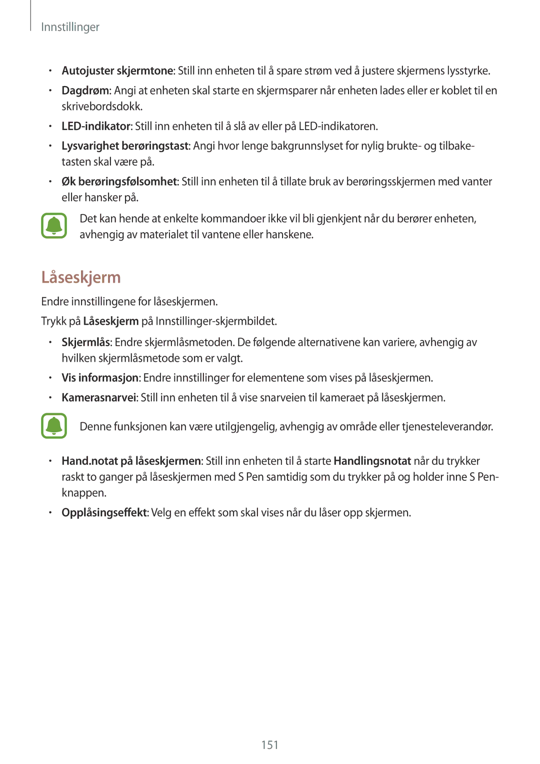 Samsung SM-N910FZKENEE, SM-N910FZWENEE, SM-N910FZDENEE, SM-N910FZIENEE manual Låseskjerm 