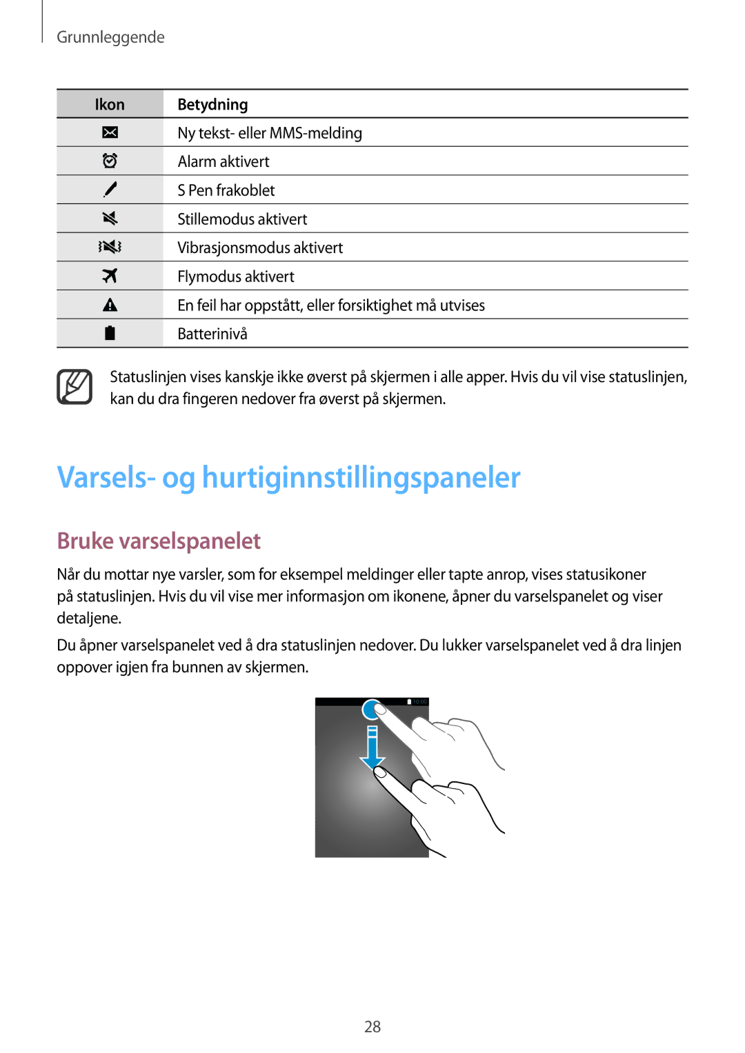 Samsung SM-N910FZWENEE, SM-N910FZDENEE, SM-N910FZIENEE manual Varsels- og hurtiginnstillingspaneler, Bruke varselspanelet 