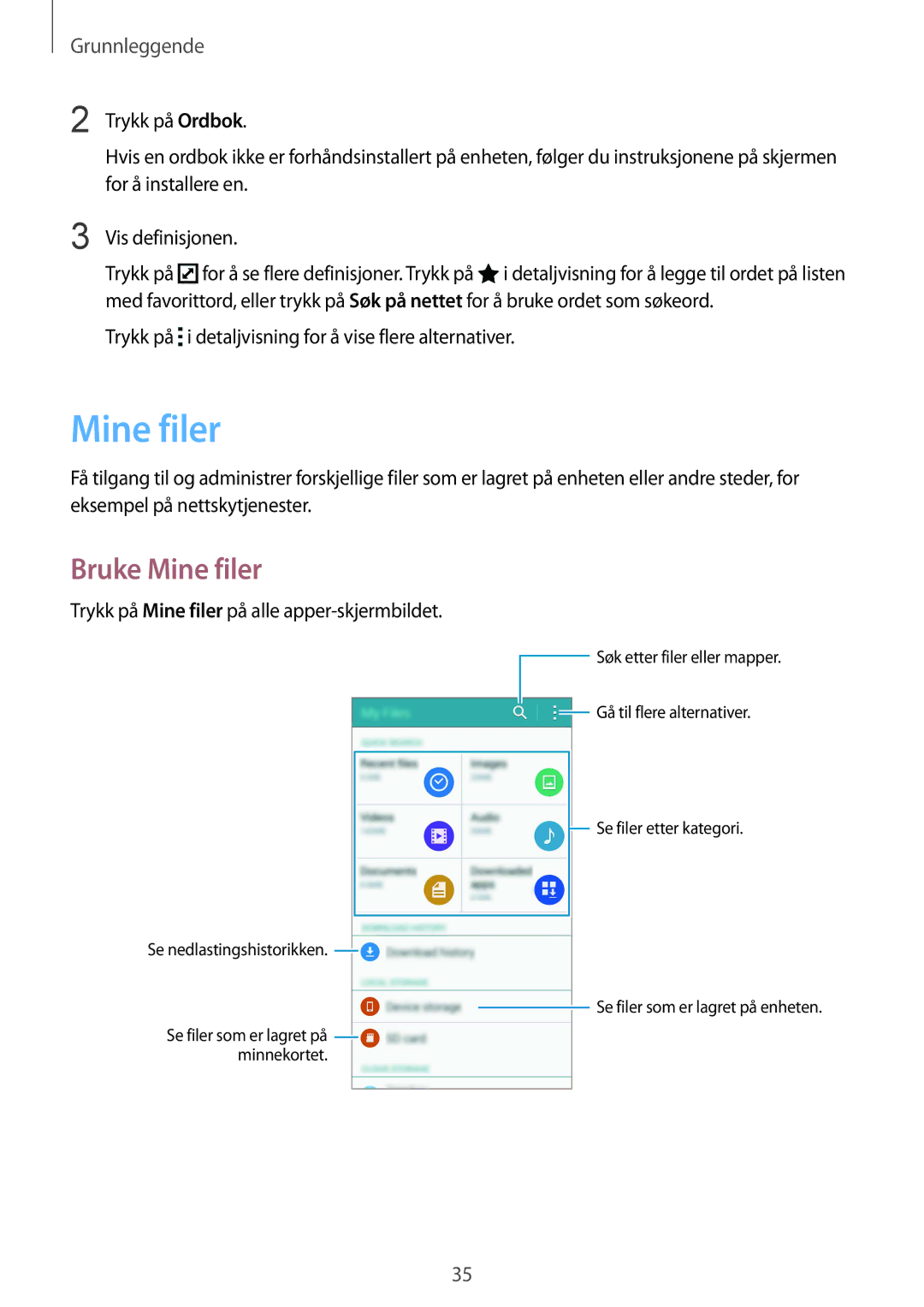 Samsung SM-N910FZKENEE, SM-N910FZWENEE manual Bruke Mine filer, Trykk på i detaljvisning for å vise flere alternativer 