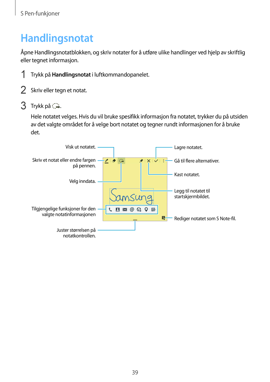 Samsung SM-N910FZKENEE, SM-N910FZWENEE, SM-N910FZDENEE, SM-N910FZIENEE manual Handlingsnotat 