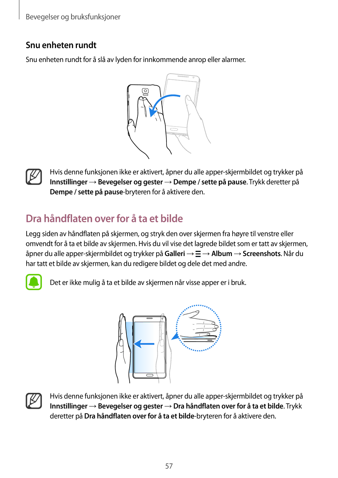 Samsung SM-N910FZDENEE, SM-N910FZWENEE, SM-N910FZIENEE manual Dra håndflaten over for å ta et bilde, Snu enheten rundt 