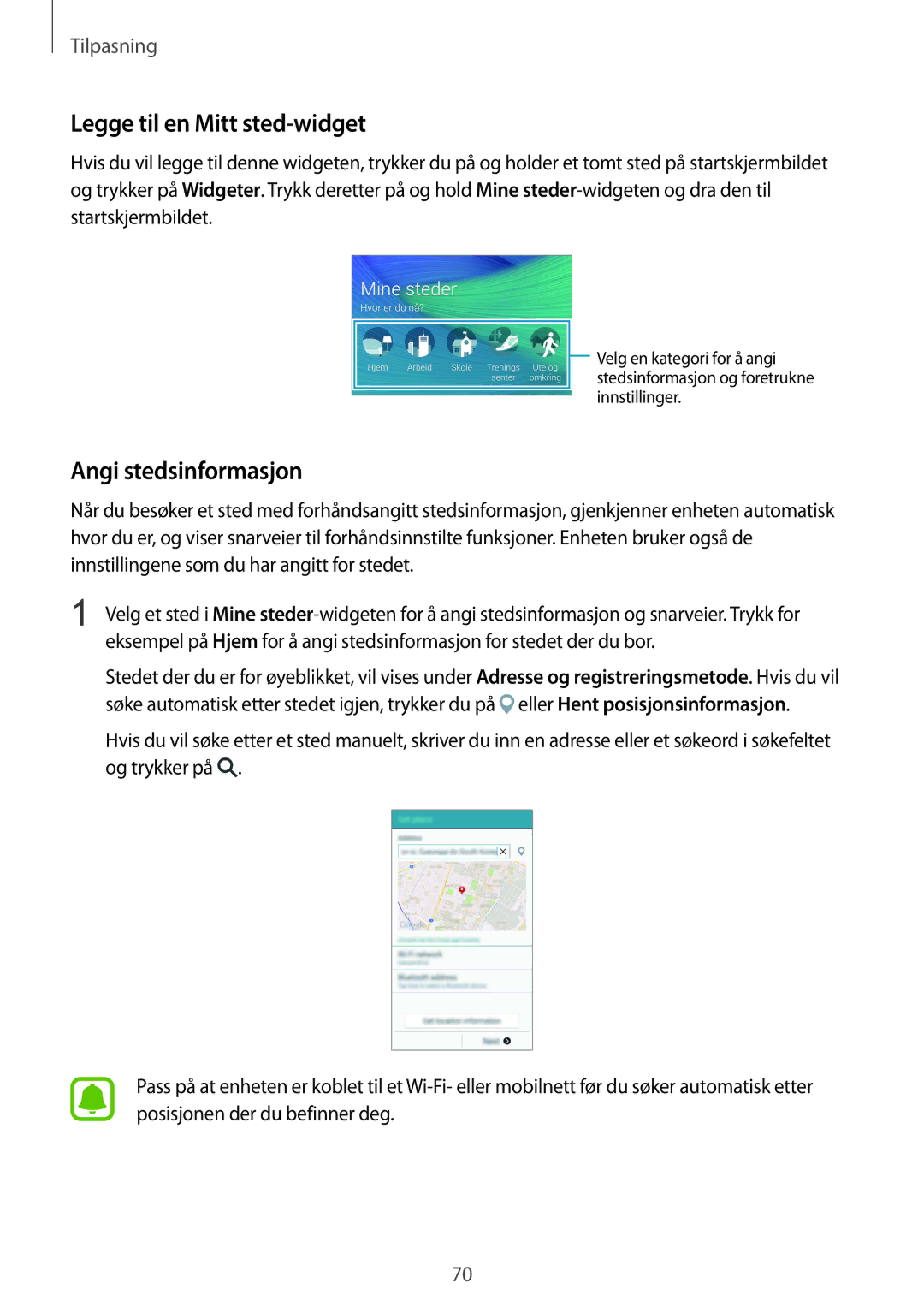 Samsung SM-N910FZIENEE, SM-N910FZWENEE, SM-N910FZDENEE, SM-N910FZKENEE Legge til en Mitt sted-widget, Angi stedsinformasjon 