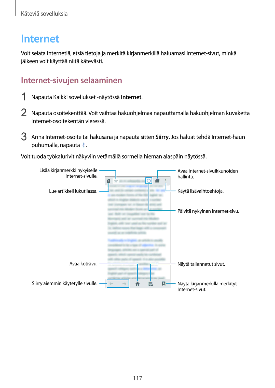 Samsung SM-N910FZDENEE, SM-N910FZWENEE, SM-N910FZIENEE, SM-N910FZKENEE manual Internet-sivujen selaaminen 