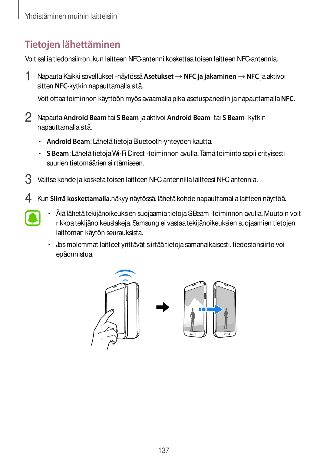 Samsung SM-N910FZDENEE, SM-N910FZWENEE, SM-N910FZIENEE, SM-N910FZKENEE manual Tietojen lähettäminen 