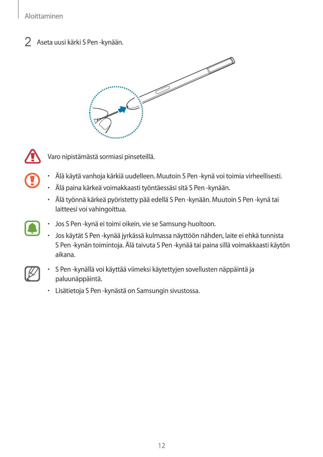 Samsung SM-N910FZWENEE, SM-N910FZDENEE, SM-N910FZIENEE, SM-N910FZKENEE manual Aloittaminen 