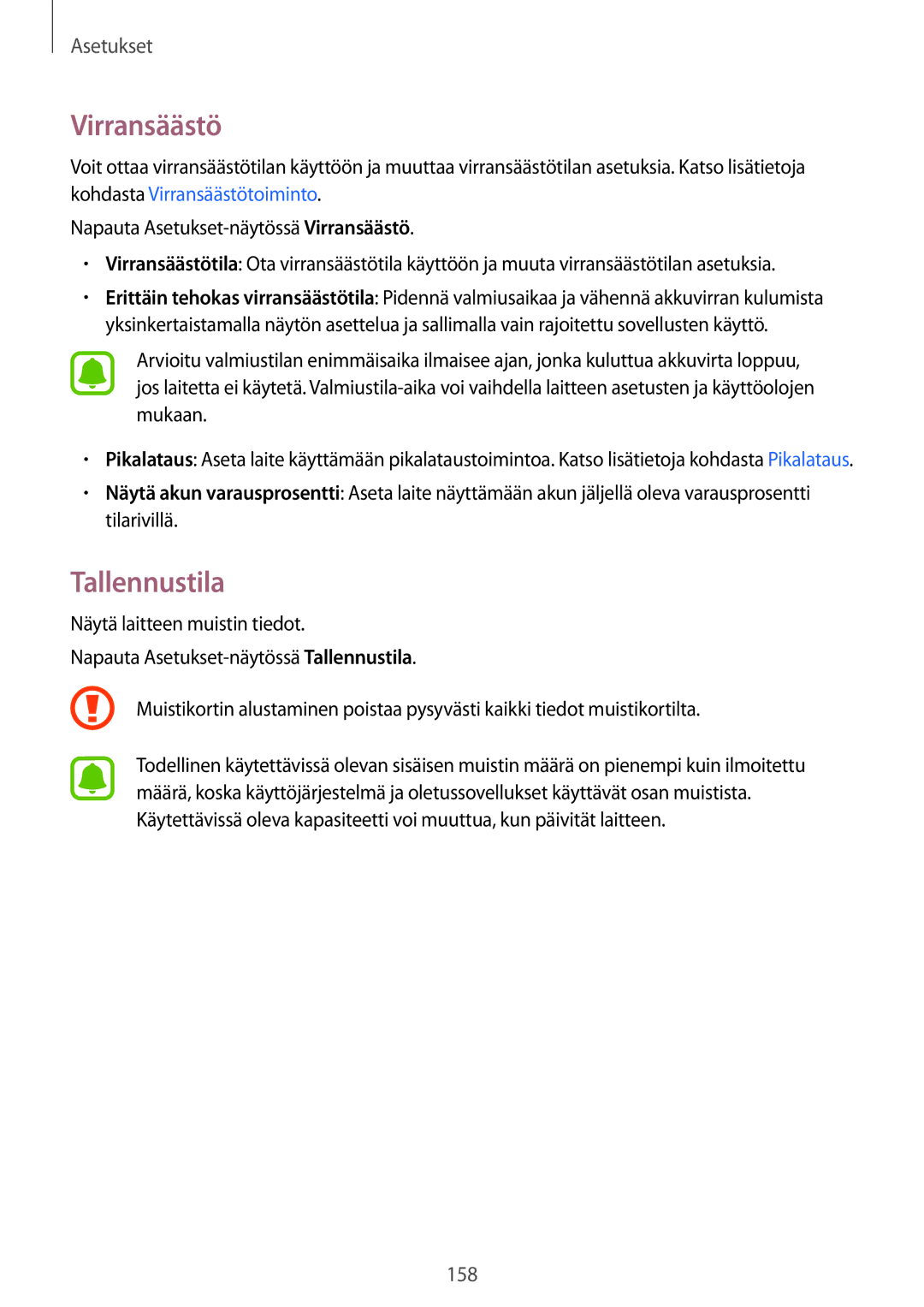 Samsung SM-N910FZIENEE, SM-N910FZWENEE, SM-N910FZDENEE, SM-N910FZKENEE manual Virransäästö, Tallennustila 