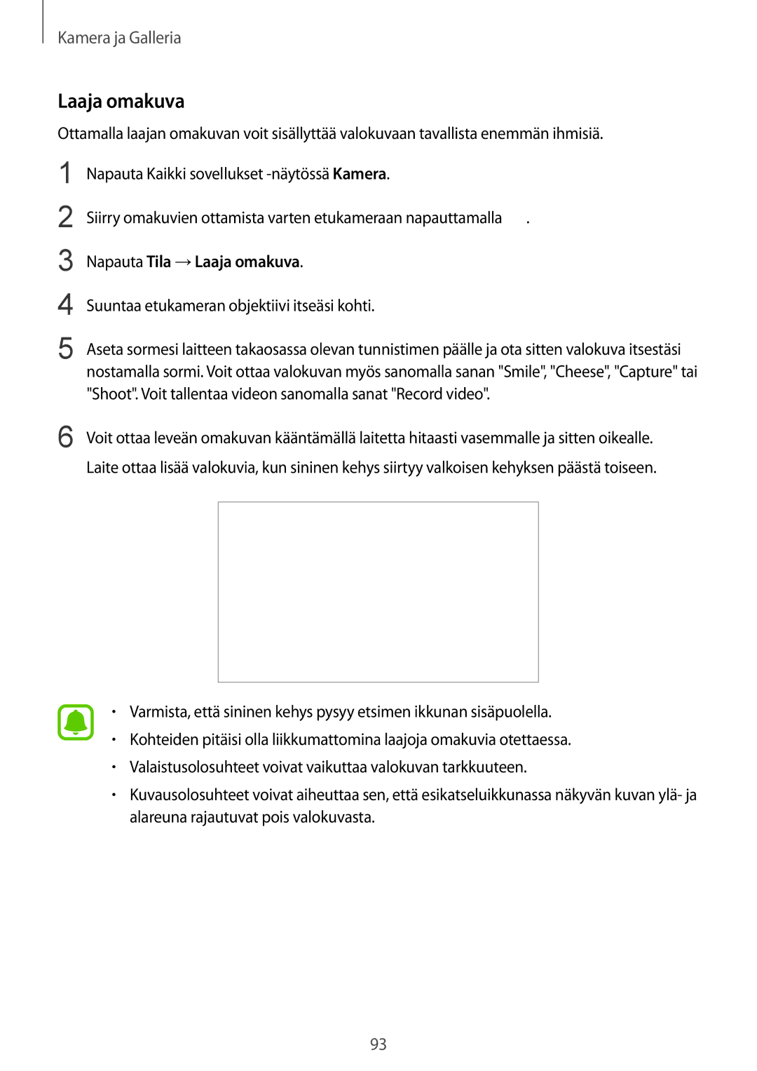 Samsung SM-N910FZDENEE, SM-N910FZWENEE, SM-N910FZIENEE, SM-N910FZKENEE manual Napauta Tila →Laaja omakuva 